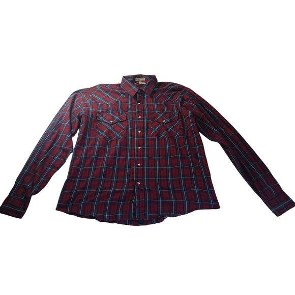 Timber Run Western Shirt Woven Gingham Plaid Pearl Snap Casual Retro Mens‎ LT - Picture 1 of 8